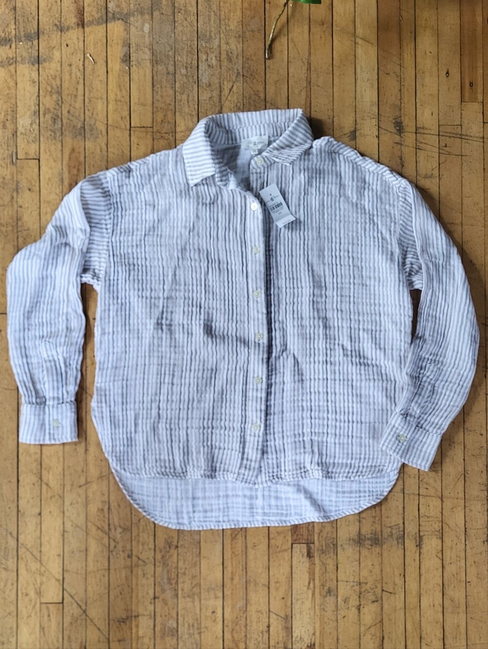 Lou & Grey Women's White & Cream Striped Button-Down Shirt Hi-lo Hem NWT Sz XS